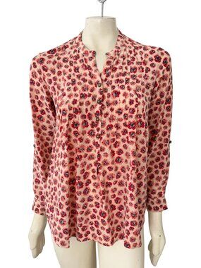 REBECCA TAYLOR 100% Silk Relaxed Fit Floral Poppy Print Popover Blouse  SZ 2